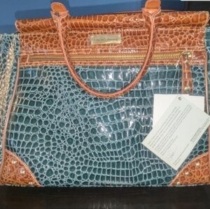 Weekender Blue and Brown Croc-Embossed Women's Bag